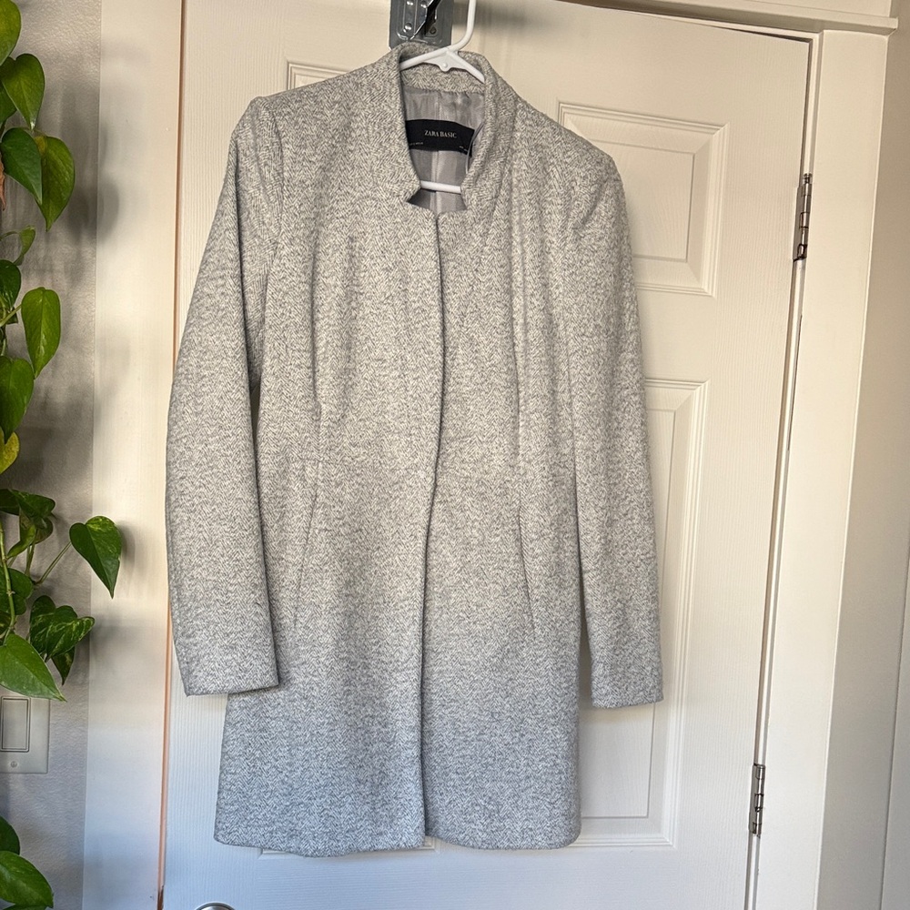 Zara Basic Heathered Light Gray Women's peacoat jacket mandarin collar Small S